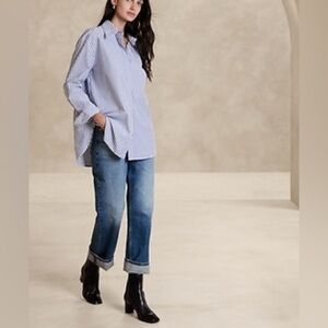 Banana Republic Oversized Blue Striped Button Down Shirt